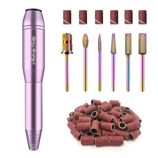 MelodyBetty Electric Nail Drill, Professional Acrylic Nail Drill Machine for Gel, Acrylic Nails, Portable USB Electric Nail File Efile Set with Iridescent Nail Drill Bits, Manicure Pedicure Nail Tools