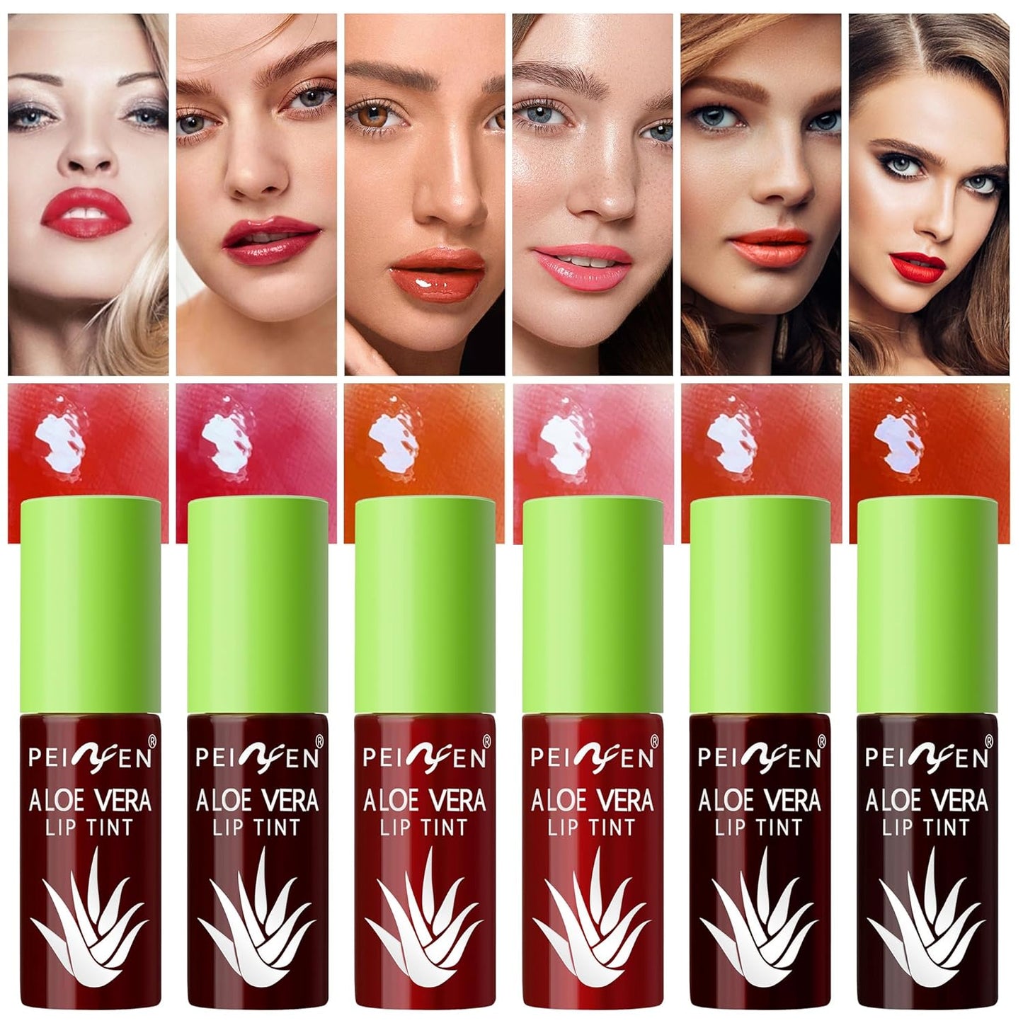 Teenanseen Lip Stain, Lip Tint, 6 Colors Lip Gloss Set Lip Stain Long Lasting Waterproof, Mini Liquid Lip Oil Tinted, Red Non-Stick Cup Hydrating Lip Tint for Cheek Women, High Pigment & Vivid Color
