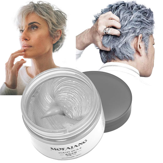 Asocrew Sliver Gray Temporary Hair Wax Color,Hair Wax Spray,Grey Hair Wax Dye Hair Styling Clay 4.23 oz - Washabel Hair Color Wax Clays Ash for Hallloween Cosplay, Party (Sliver Gray)