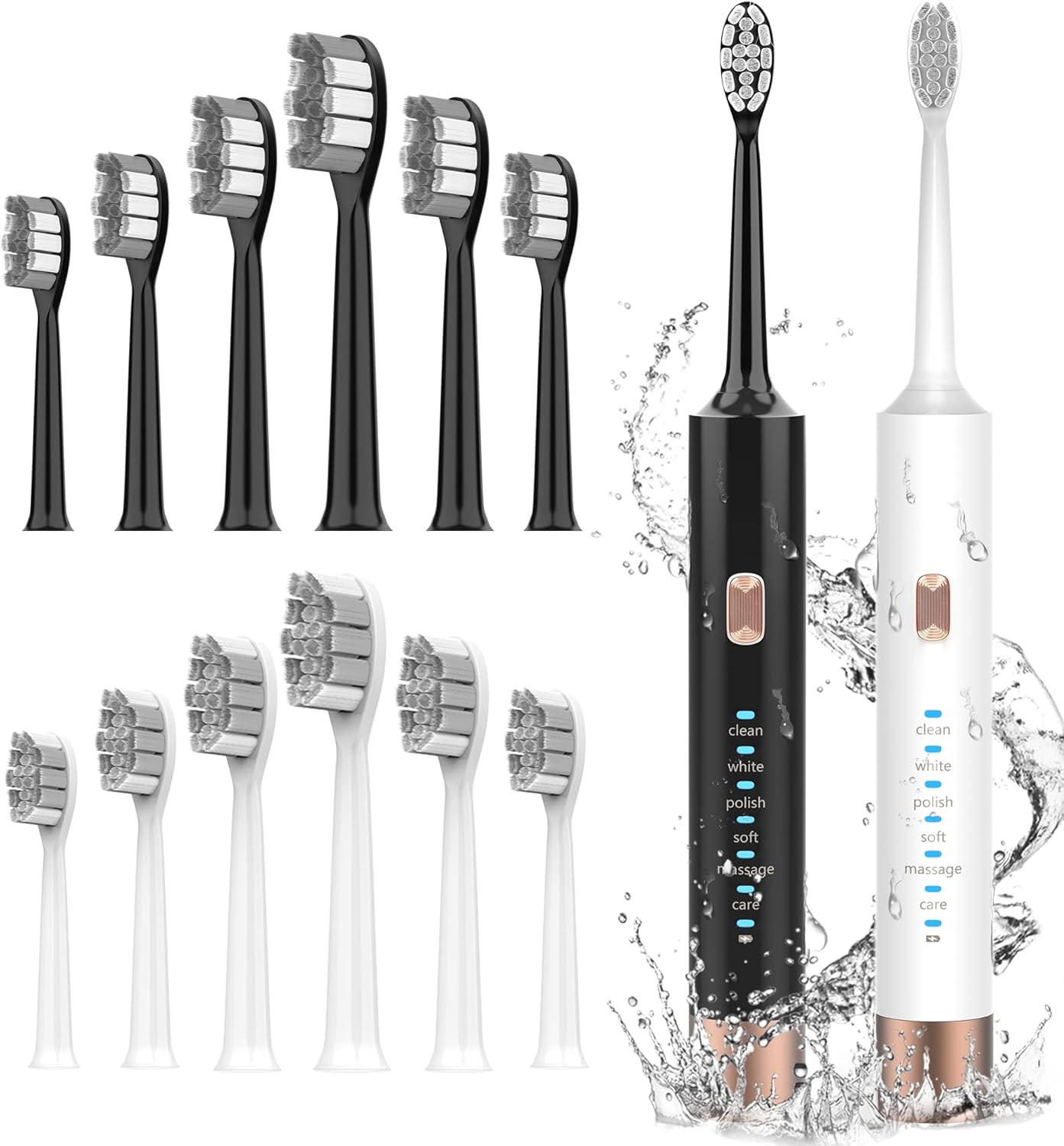 Aneebart Sonic Electric Toothbrush 2 Pack_Electric Toothbrush for Adults and Kids _Travel Electric Toothbrush Includes 12 Dupont Brush Heads_IPx7 Waterproof (Black White)