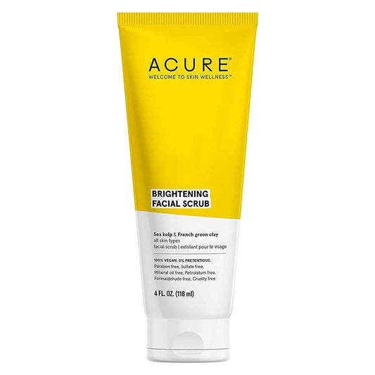Acure Brightening Facial Scrub - 4 Fl Oz - All Skin Types, Sea Kelp & French Green Clay - Softens, Detoxifies and Cleanses