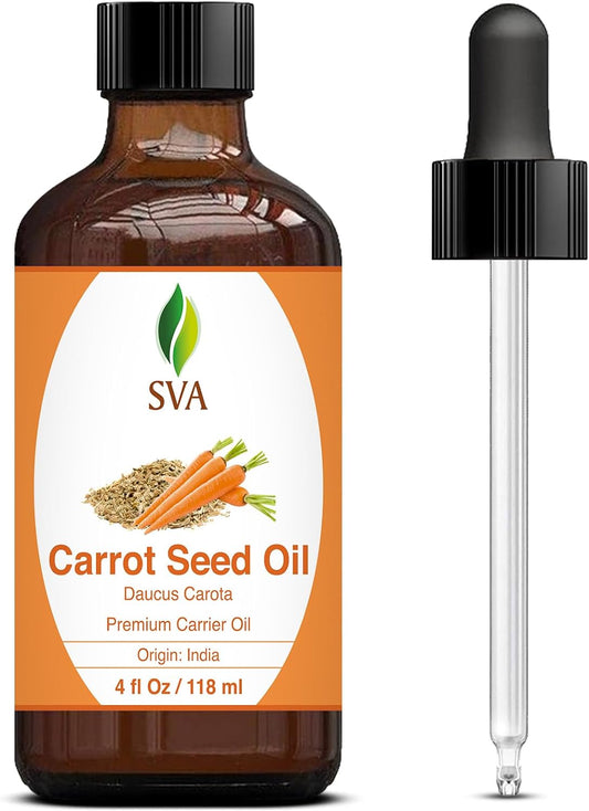 SVA Carrot Seed Oil 4oz (118 ml) Premium Carrier Oil with Dropper for Skin Care, Hair Care, Hair Oiling, Scalp Massage & Body Massage