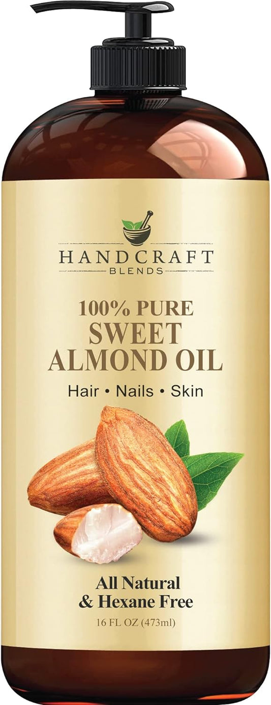 Handcraft Blends Sweet Almond Oil - 100% Pure and Natural - Premium Therapeutic Grade Carrier Oil for Essential Oils - Massage Oil for Aromatherapy - Hair Tonic - Body and Hair Oil - 16 fl. Oz