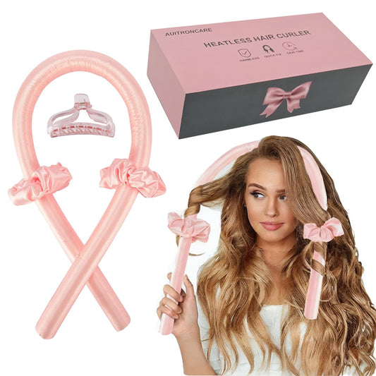 Heatless Hair Curlers for Long and Medium Hair,Silk Curls Headband with Gift Box,Satin Curling Rod Headband,No Heat Rollers to Sleep in Overnight(Pink)