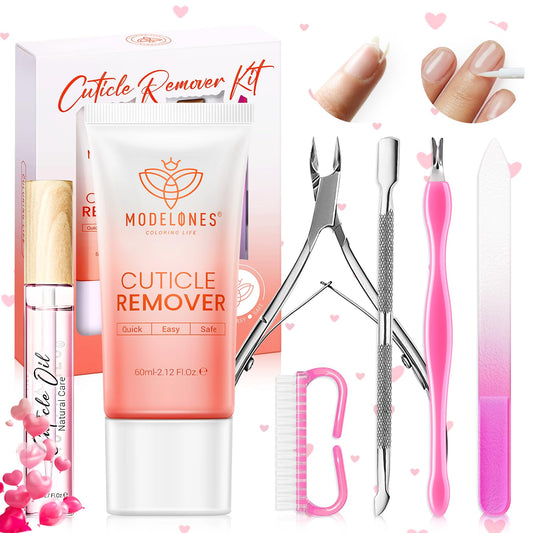 Modelones Cuticle Remover Kit - Cuticle Remover Cream & Cuticle Oil, Cuticle Care Kit w/Cuticle Trimmer Cuticle Pusher & Cuticle Nipper for DIY Nail Manicure, Removedor de Cuticula for Nail Care
