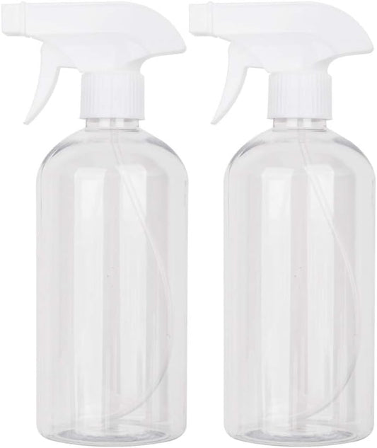 UUJOLY 16.9 oz Plastic Spray Bottle Trigger Empty Spray Bottles Clear Refillable Container for Water, Essential Oils, Hair, Cleaning Products, Adjustable Head Sprayer and Stream (2 Pack)