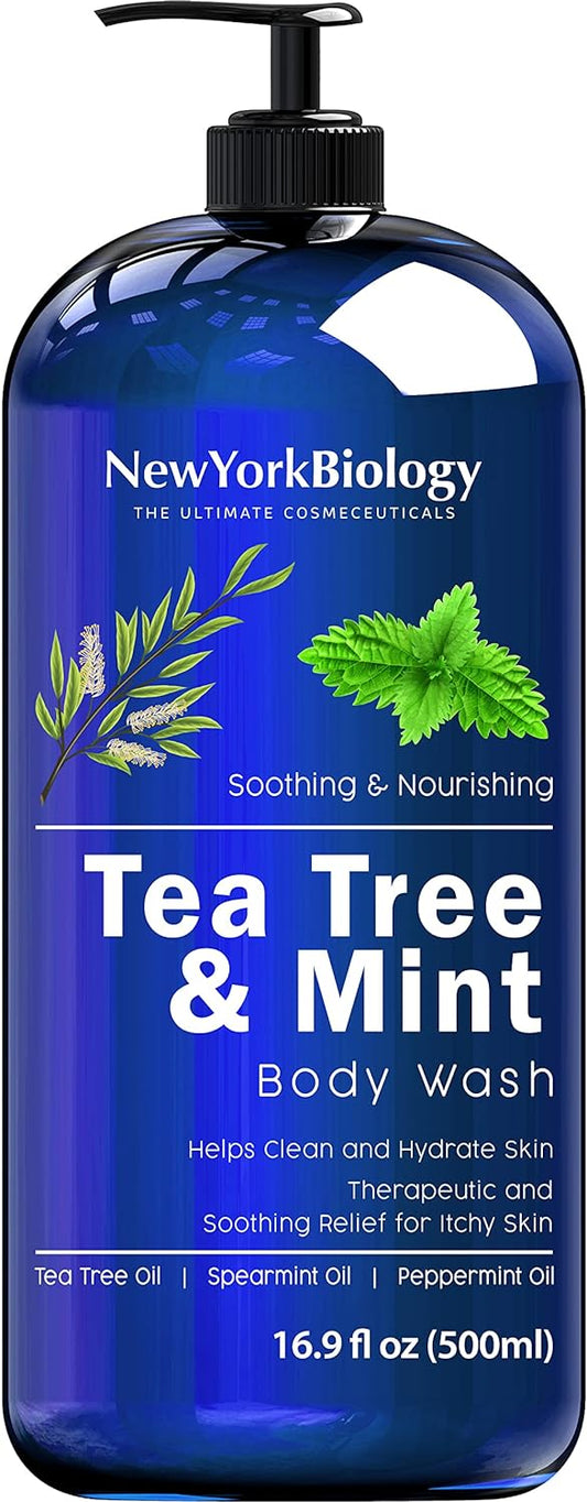 New York Biology Tea Tree Mint Body Wash for Men and Women Ð Moisturizing Body Wash Helps Fight Athletes Foot, Itchy Skin, Jock Itch, Toenail Fungus, Ringworm, Body Odor, Acne and Eczema Ð 16.9 Fl Oz