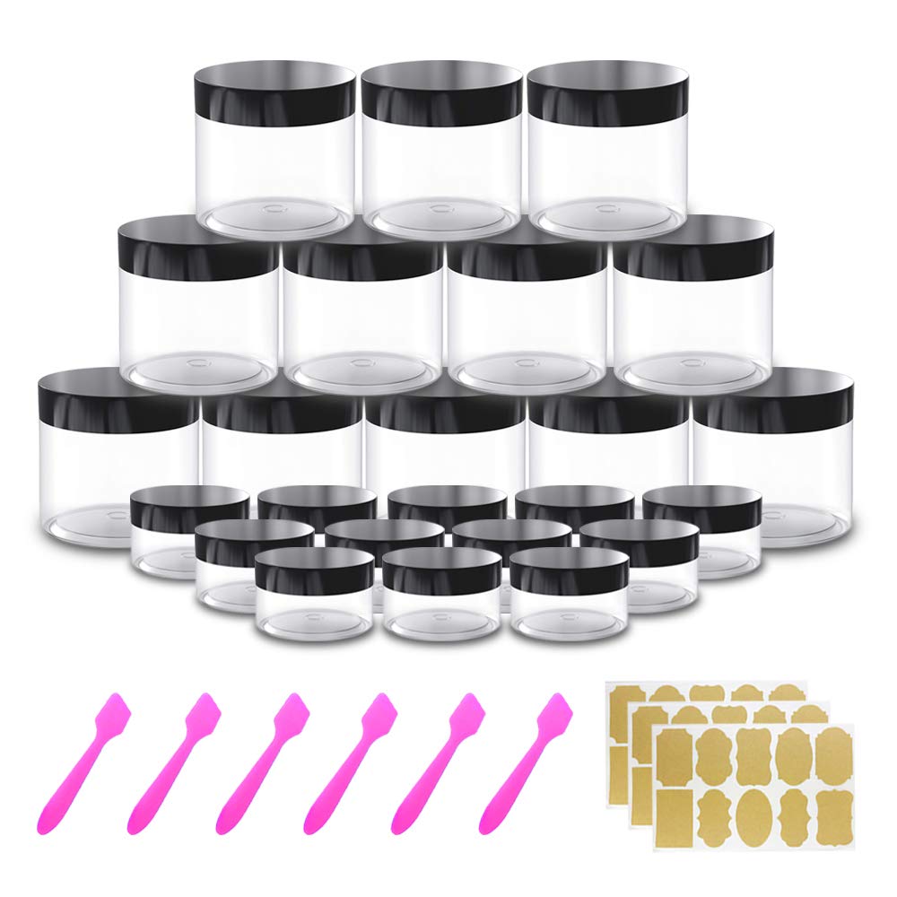 12 Pack 20g/20ml+12 Pack 4 oz Small Plastic Containers with Lids Cosmetic Sample Jar - for Lip Scrub, Body Butters, Cream, Slime, Craft Storage