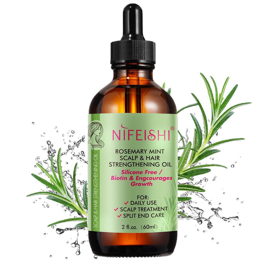 Hair Growth Oil (2.02Oz), Rosemary Oil for Hair Growth Organic, Rosemary Mint Scalp & Hair Strengthening Oil with Biotin & Essential Oils, Cold Pressed Oil For Hair Growth, Damaged Hair & Dry Skin