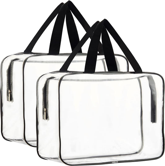 HAOGUAGUA 2 Pieces Large Clear Makeup Cosmetic Toiletry Organizer Bag, Clear Plastic Tote Bags, Waterproof Transparent Small Clear Handbag Purse