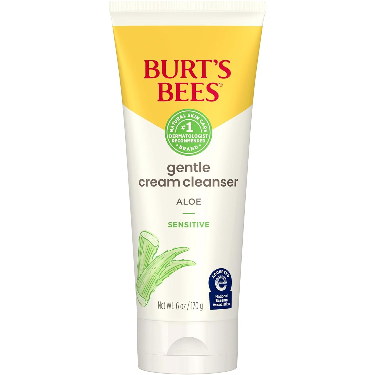 Burt's Bees Sensitive Solutions Gentle Cream Cleanser with Aloe, 98.9% Natural Origin, 6 Fluid Ounces