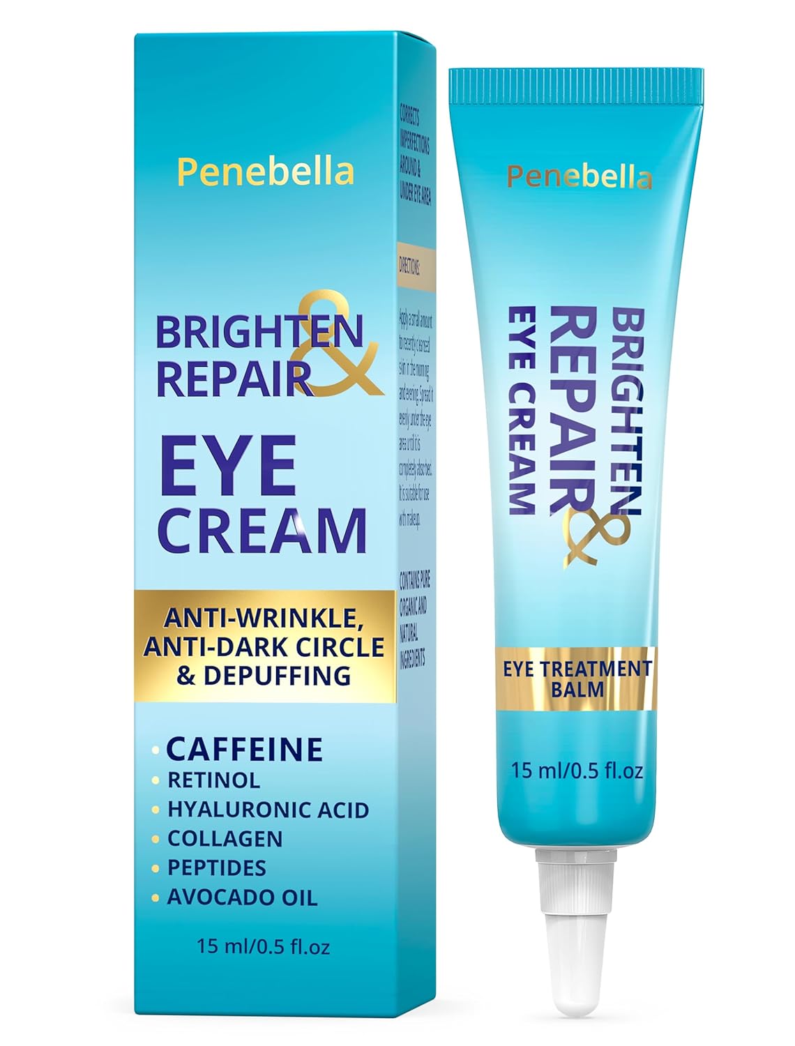 PENEBELLA NEW - 3% Caffeine Eye Cream - 5% Niacinamide (Vitamin B3) Under Eye Cream for Dark Circle, Puffiness & Wrinkles - Brighten & Repair Anti Aging Eye Treatment Balm - Moisturizer Collagen