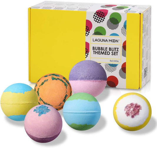 Bath Bombs Gift Set - 6pc XXL Handmade Fizzy Shower Bombs with Essential Oils + Coconut Oil to Moisturize Dry Skin - Relaxing Spa Day for Women, Men, & Kids - Birthday, Anniversary, Bridal