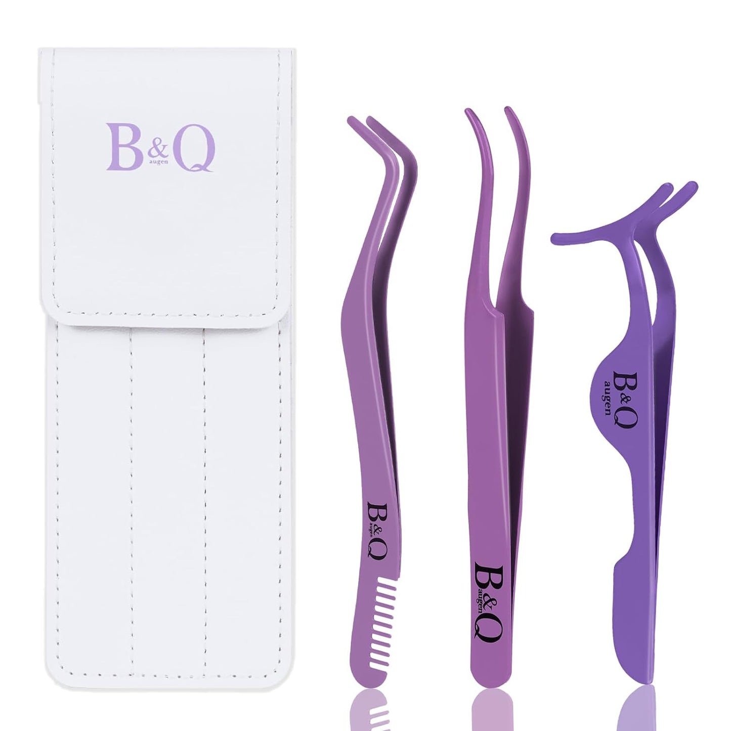 Eyelash Applicator Tool 3 PCS Lash Applicator Tool Kit B&Q Lash Tweezers for Eyelash Extensions Lash Extension Tweezers for Individual Lashes Application Tool and Removal _Purple,3 PCS_