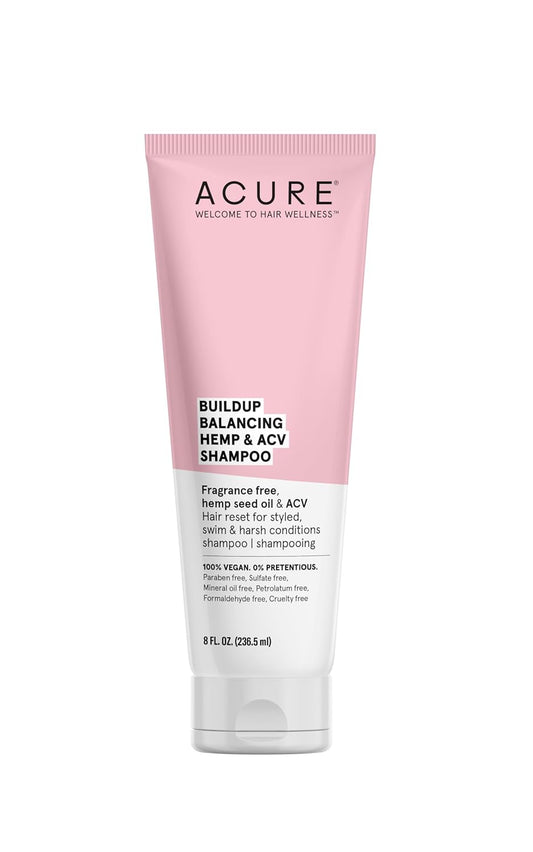 ACURE Buildup Balancing Hemp & Apple Cider Vinegar Shampoo | 100% Vegan | Resets & Balances Hair for Styled, Swim & Harsh Conditions | Fragrance Free Formula | 8 Fl Oz