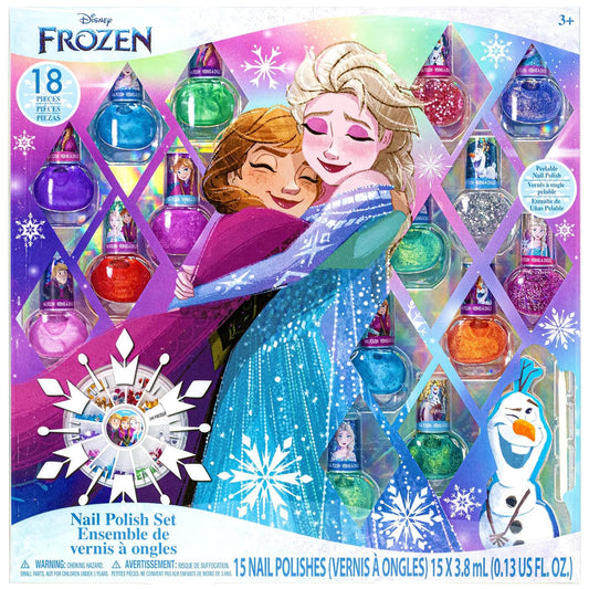 Townley Girl Disney Frozen Non-Toxic Peel-Off Nail Polish Set with Shimmery and Opaque Colors with Nail Gems for Girls Ages 3+, Perfect for Parties, Sleepovers and Makeovers, 18 Pc Set