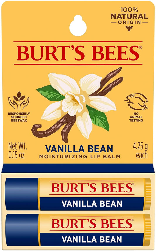 Burt's Bees Vanilla Bean Lip Balm, Lip Moisturizer With Responsibly Sourced Beeswax, Tint-Free, Natural Conditioning Lip Treatment, 2 Tubes, 0.15 oz.