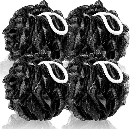MTDLYICE Loofah Sponge XXL-100g 4 Pack, Bath Sponge Soft Mesh Shower Puff Loofah for Men, Exfoliating Body Scrubber for Women, Shower Accessories (Black)
