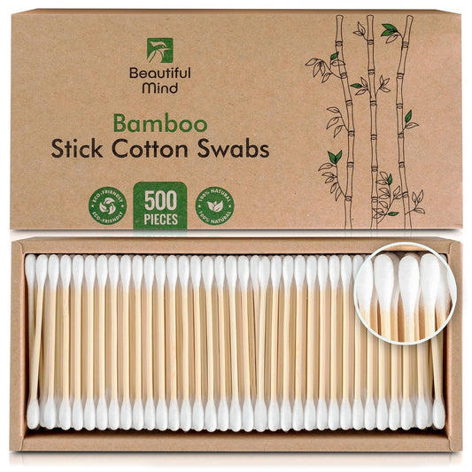 Updated 2.0 - Organic Bamboo Cotton Swabs Ð Value Pack of 500 Ð Eco-Friendly, Biodegradable Ð Vegan, Non Plastic QtipsÐ Kraft Paper Box (Drawer Box)