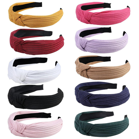 Fishinsea 10 Pack Knotted Wide Headbands for Women Girls Cute Fashion Head Wrap in Solid Color Non-slip Hair Accessories for Daily Festival Gifts