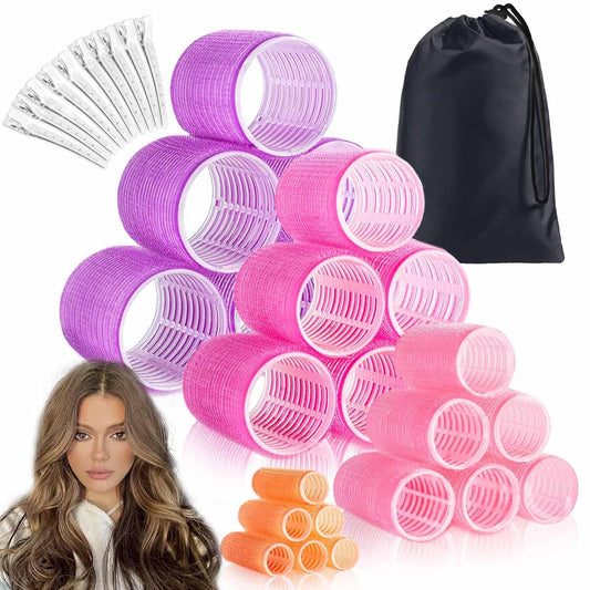 EHBELIF Jumbo Hair Rollers Set with Clips 34Pcs Multicolored Rollers Hair Curlers Blowout Look Hair Roller Self Grip Large Hair Roller Volume for Long Medium Hair Hairdressing Curlers DIY Hairstyles