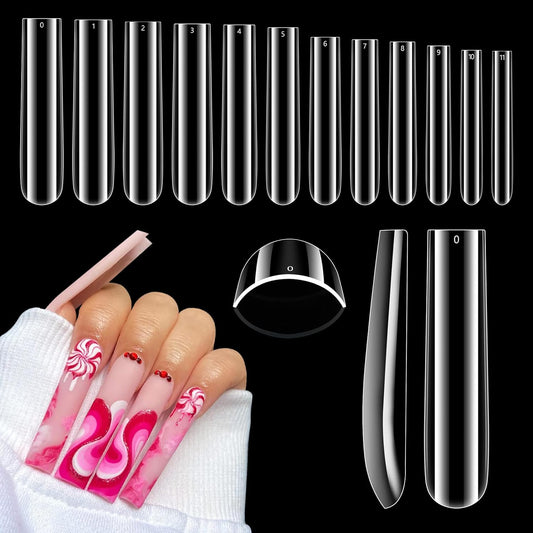 504PCS Clear Square Nail Tips for Acrylic Nails Professional, XXL/XXXL Extra Long Tapered Square Straight Acrylic Nail Tips, Full Cover No C Curve False Nail Extension Tips for Manicure Salon Nail Art