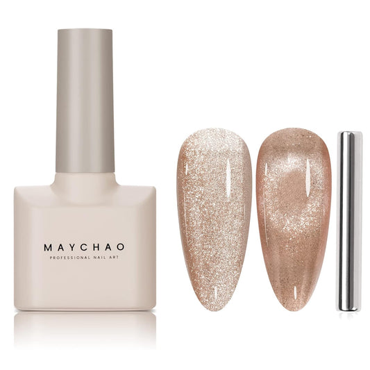 MAYCHAO 15ML Cat Eye Gel Nail Polish 1Pc Nude Gel Polish with Magnet Soak off Holographic Magnetic Nail Polish for Nail Art Manicure Salon DIY at Home, 0.5 OZ
