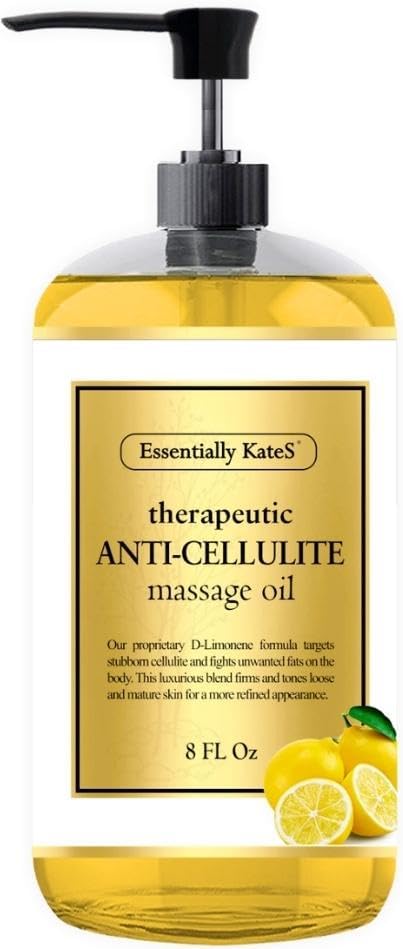 Essentially KateS Anti Cellulite Massage Oil 8 Fl Oz - Helps Break Down Fat Cells in Hip, Thighs, Buttocks, and Abdomen - Absorbs Immediately - Beautiful Scent