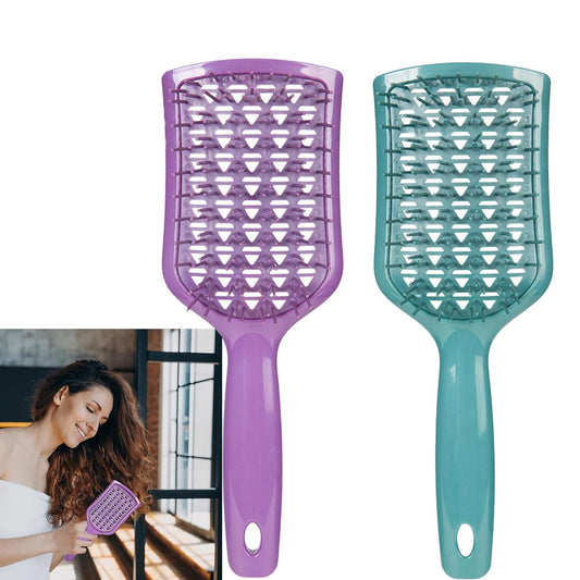 2 Pcs Unbrush Detangling Brush Tiktok Unbrush Hairbrush Hollow Holes Massage Hair Brush Dry Hair Wet Hair No Pulling Hair Brush Hair Brush Suitable for Women to Comb Curly HairPaddle (Purple, Green)