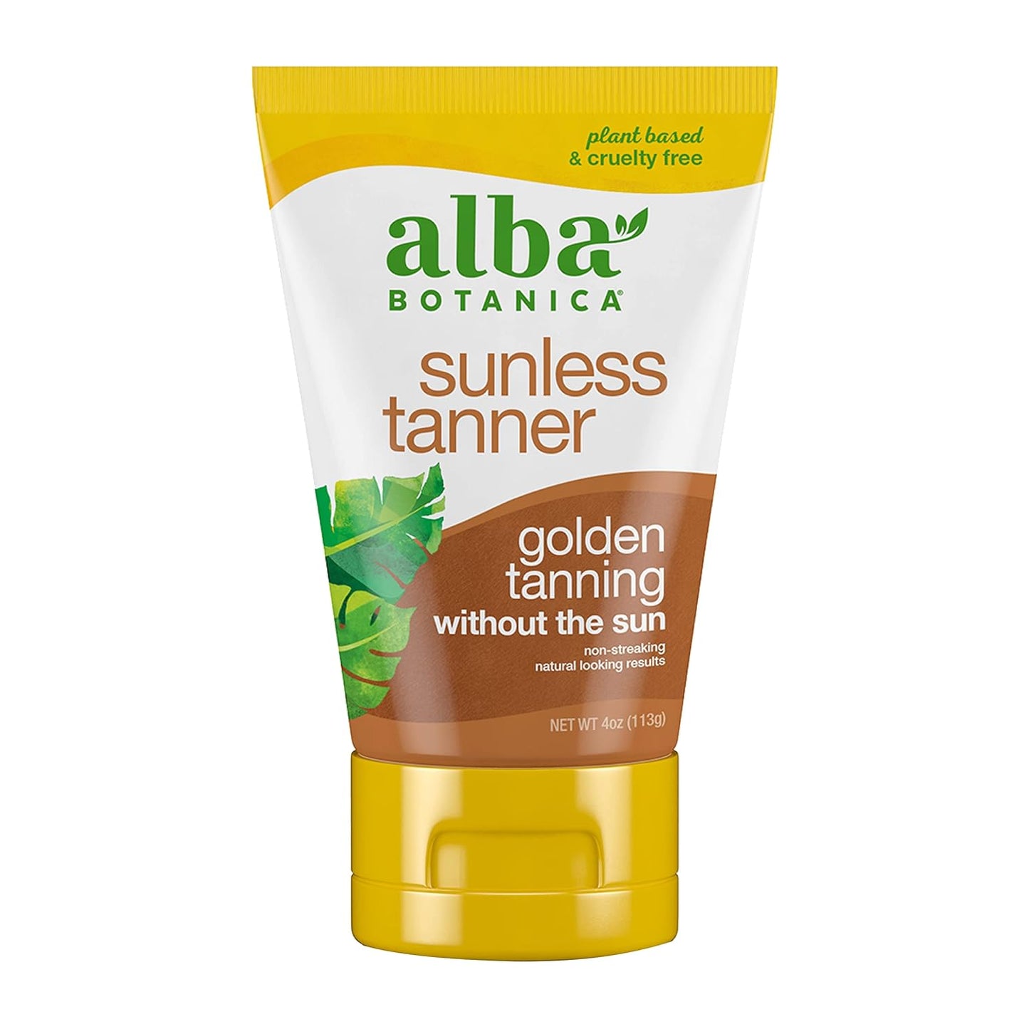 Alba Botanica Sunless Tanner, Lotion for Face and Body, Golden Tanning without the Sun, Non-Streaking and Natural Looking Self-Tanner, 4 oz. Tube