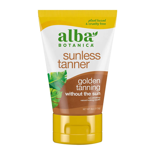 Alba Botanica Sunless Tanner, Lotion for Face and Body, Golden Tanning without the Sun, Non-Streaking and Natural Looking Self-Tanner, 4 oz. Tube