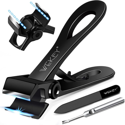Toe Nail Clippers Adult - Straight Nail Clipper for Ingrown Toenail, Oversized Wide Jaw Opening 15mm for Thick Nails,Heavy Duty Toe Nail Clippers, Men and Seniors -Silver by WEKEY (Black)
