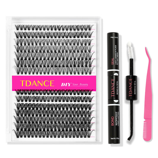 TDANCE DIY Lash Extension Kit 280 PCS Cluster Lashes Kit with D Curl,10-16mm Mix Lash Clusters, Lash Bond and Seal, Lash Applicator for DIY Eyelash Extension Kit at Home(30D+40D-0.07D-10-16MIX Kit)