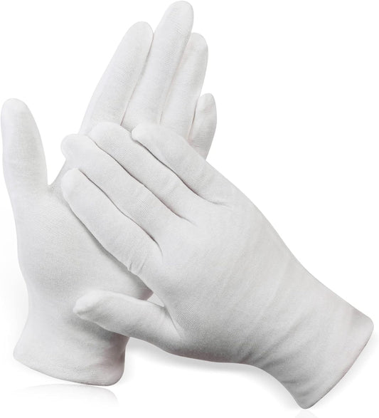 Paxcoo 12 Pairs XL White Cotton Gloves for Dry Hand Moisturizing Cosmetic Eczema Hand Spa and Jewelry Inspection