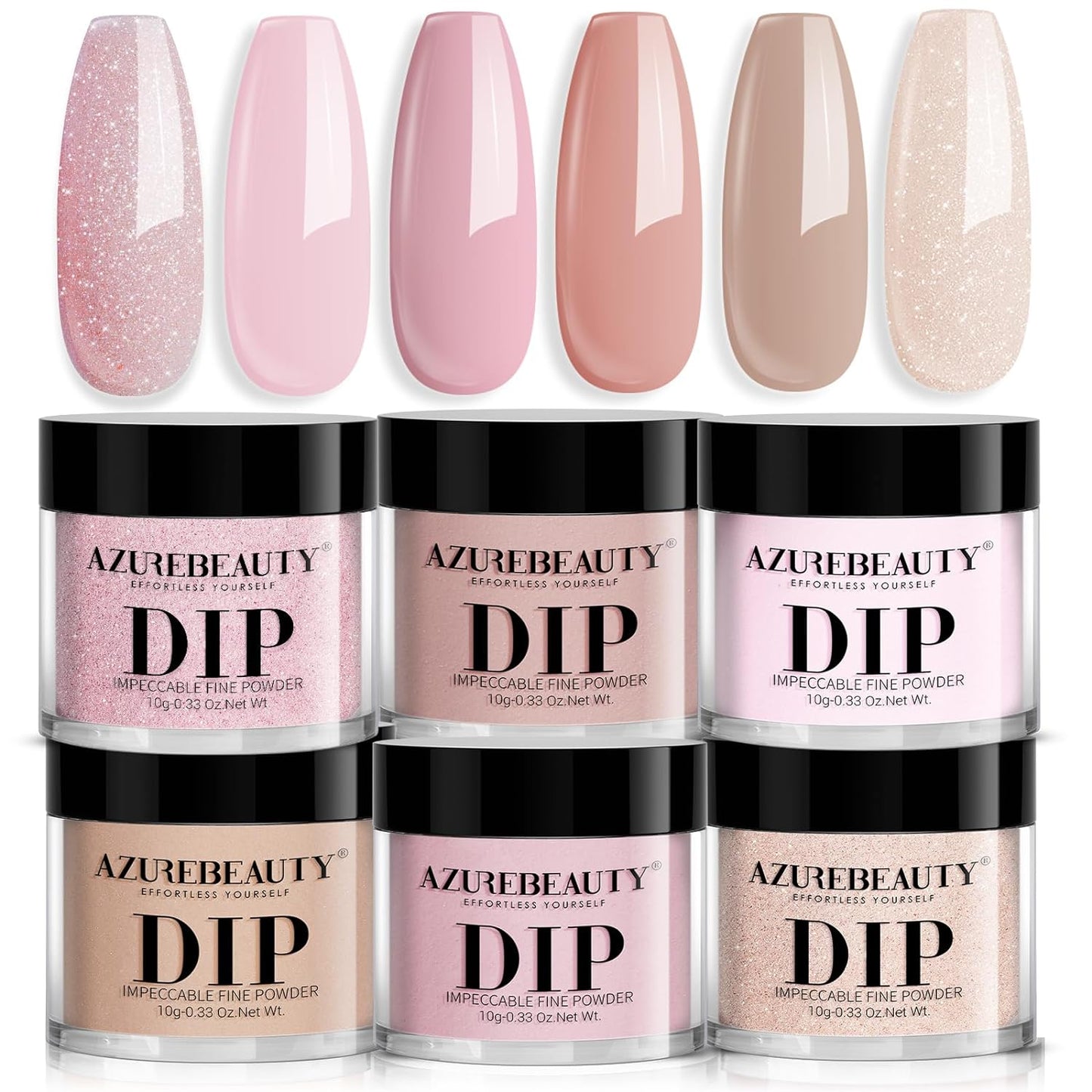 AZUREBEAUTY Dip Powder Nail Kit,All Season 6 Colors Nude Pink Skin Tone Glitter Pastel Dip Powder Starter Kit French Fall Nail Art Manicure DIY Salon Home Gifts for Women, No Need Nail Lamp Cured