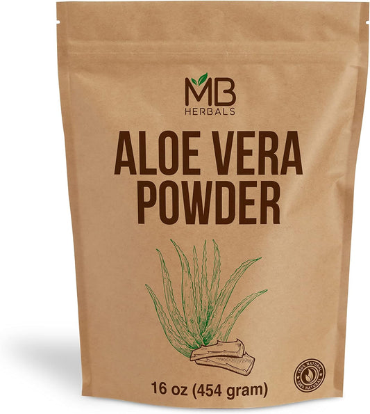MB Herbals Aloe Vera Powder 16 oz / 1 LB | Aloe barbadensis Powder | Natural Skin Moisturizer | Promotes Hair Growth | for External Use Only