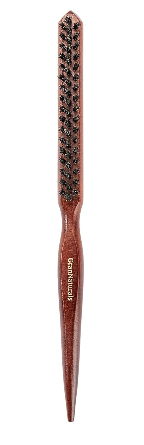 GranNaturals Teasing Boar Bristle Hair Brush for Women - Teasing Comb with Rat Tail Pick for Hair Sectioning Used for Edge Control, Backcombing, Smoothing, and Styling Fine Hair to Create Volume