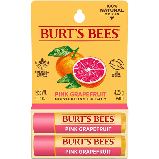 Burt's Bees Pink Grapefruit Lip Balm, Lip Moisturizer With Responsibly Sourced Beeswax, Tint-Free, Natural Conditioning Lip Treatment, 2 Tubes, 0.15 oz.