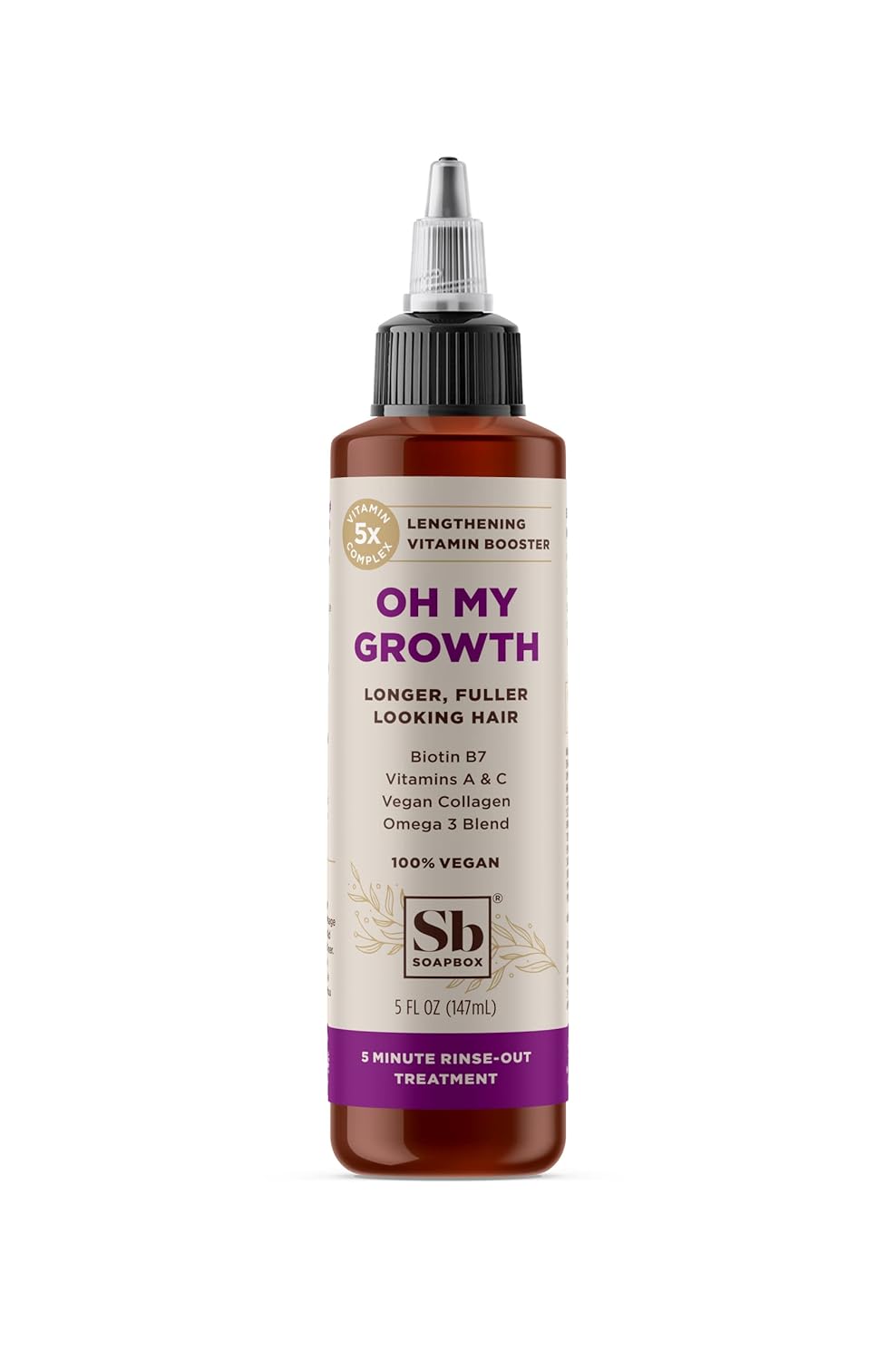 Soapbox Hair Growth Treatment, Hair Growth & Lengthening Treatment for All Hair Types with Biotin, Collagen & Vitamins A & C - 5oz, Vegan, Paraben & Cruelty Free Hair Regrowth for Men & Women