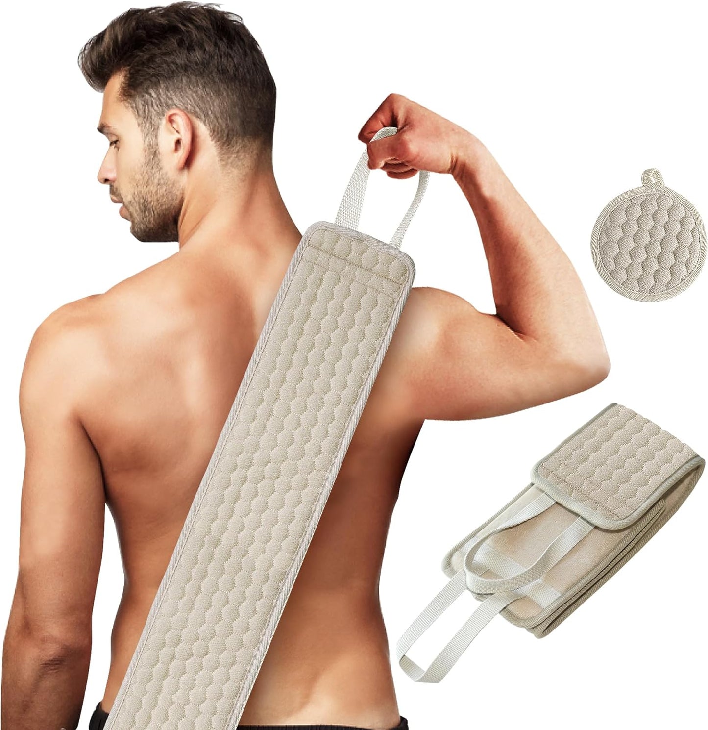 Suntee Exfoliating Back Scrubber & Exfoliating Sponge Pad Set for Shower, Bath Shower Scrubber for Men and Women, Luffa Scrubber to Deep Clean Relax Your Body (36.5'' Length 4.5'' Width)