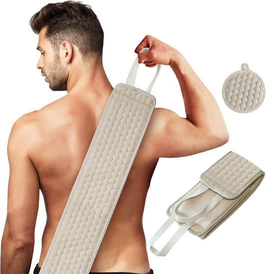 Suntee Exfoliating Back Scrubber & Exfoliating Sponge Pad Set for Shower, Bath Shower Scrubber for Men and Women, Luffa Scrubber to Deep Clean Relax Your Body (36.5'' Length 4.5'' Width)
