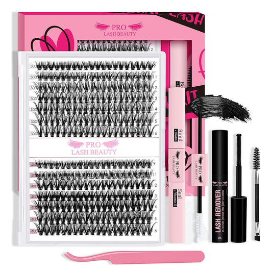 ______ Lash Extension Kit 280Pcs Lash Clusters Eyelash Extension Kit with Lash Bond and Seal Lash Remover Lash Applicator Individual Lashes Kit Eyelash Brush Easy to Apply at Home(30D+40D-9-16mix Kit)