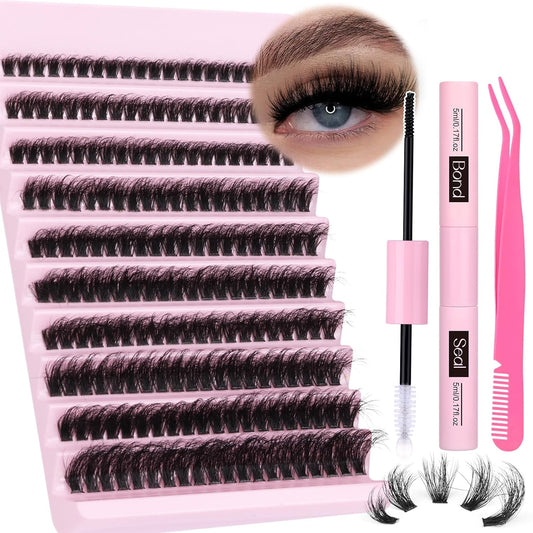 zanlufly Fluffy Lashes Extension Kit 20MM Mink Lashes Clusters Individual Lashes with Lash Bond and Seal and Applicator Spikes Eyelashes Extension Kit