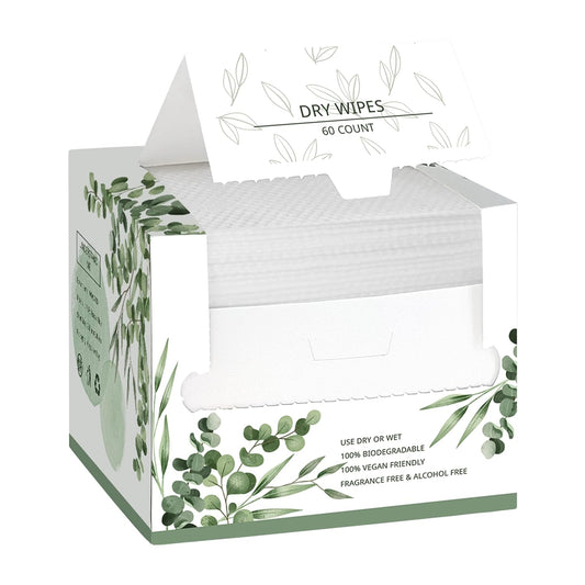WOWOTEX Disposable Face Towel Biodegradable Large Dry Wipes 60 Count/Box Extra Thick Soft Clean Facial Towels for Sensitive Skin, Makeup Removing, Cleansing, Nursing, Travel, 10_12 Inches