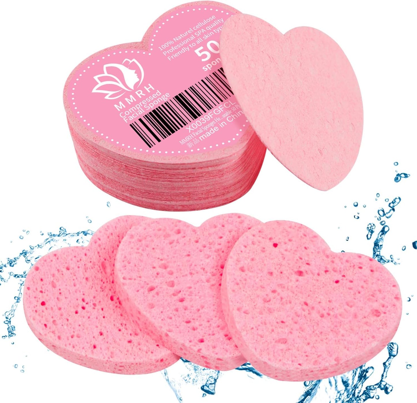 50-Count Heart Shape Compressed Facial Sponges, 100% Natural Cosmetic Spa Sponges for Facial Cleansing for Daily Facial Cleansing, Exfoliating Mask, Makeup Remover. Ideal for Home and Travel.