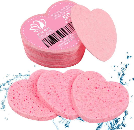 50-Count Heart Shape Compressed Facial Sponges, 100% Natural Cosmetic Spa Sponges for Facial Cleansing for Daily Facial Cleansing, Exfoliating Mask, Makeup Remover. Ideal for Home and Travel.