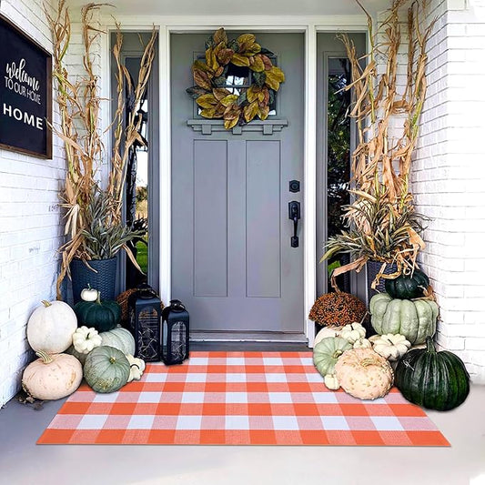 Orange and White Plaid Rug, 3' x 5'