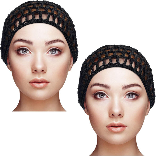 Geyoga 2 Pieces Mesh Crochet Hair Net Rayon Knit Snood Hat Cover Crocheted Sleep Cap for Women