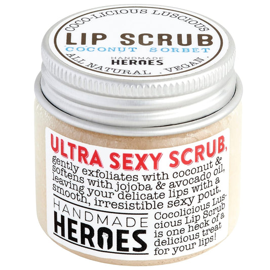 Handmade Heroes 100% Natural Lip Scrub, Vegan Conditioning Coconut Exfoliator - Gentle Exfoliant, Sugar Polish and Scrubber for Chapped Dry Lips, 1oz (Coconut Sorbet)