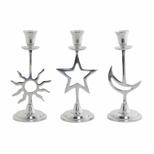 Candle Holder DKD Home Decor Silver Aluminium Star Moon Sun 12,5 x